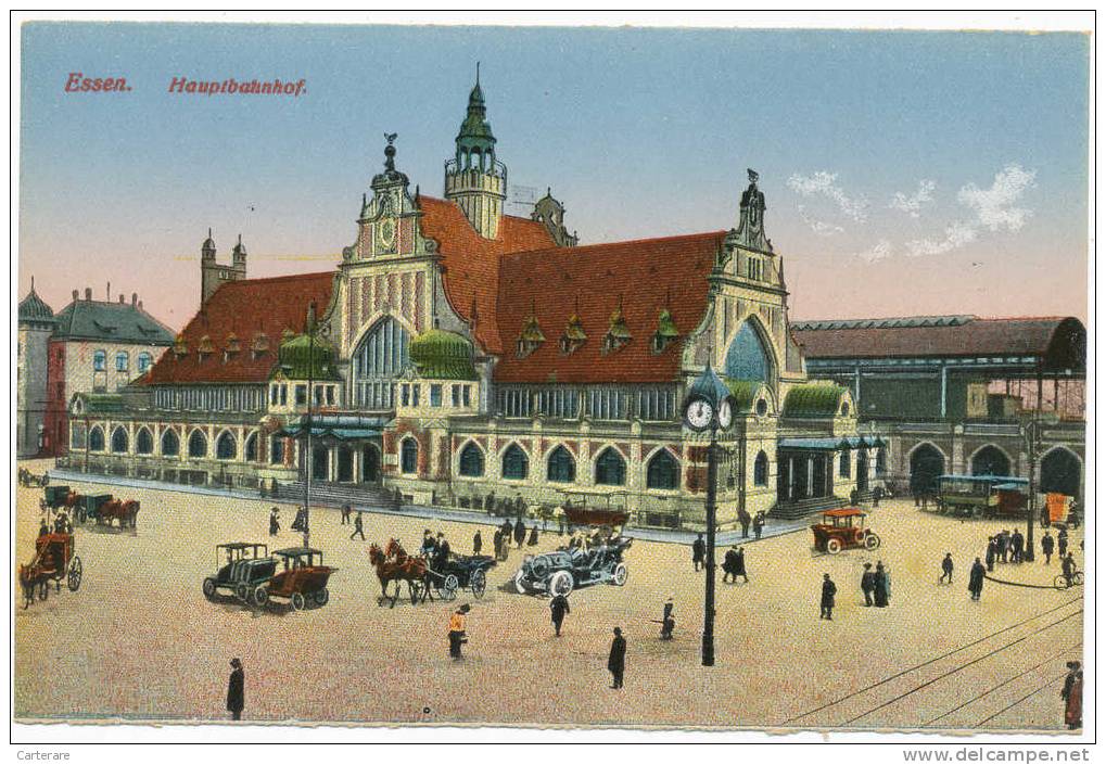 Deutschland,DEUTSCHES,ALLEMAGNE,ESSEN,RUHR,  HAUPTBAHNHOF 1900,la Gare,taxi D´époque - Essen