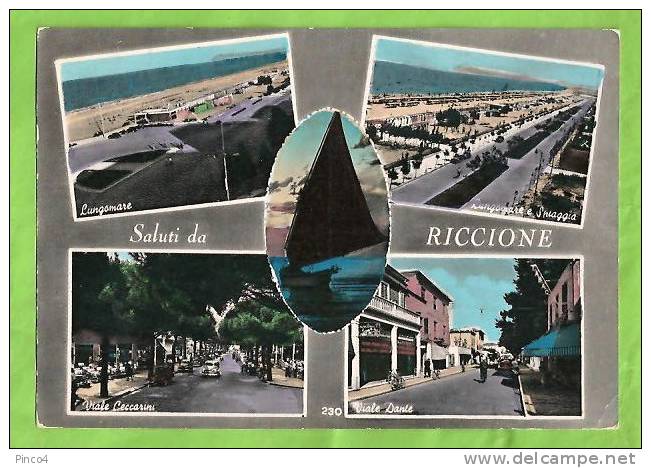 RICCIONE VEDUTINE CARTOLINA FORMATO GRANDE VIAGGIATA  NEL 1958 - Rimini