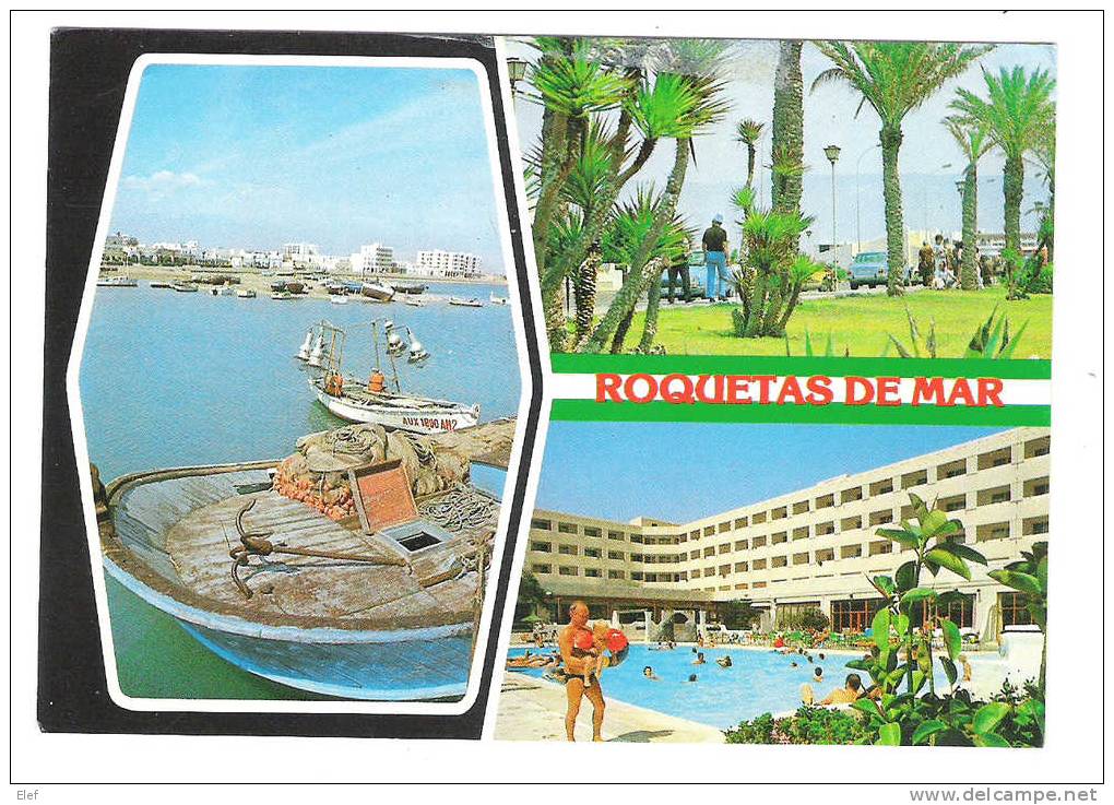 ROQUETAS DE MAR (Almeria, Espana):El Puerto; Barcos; Ancre / Anchor; Paseo; Piscina;AUTO 504 PEUGEOT; 1989; B/TB - Almería