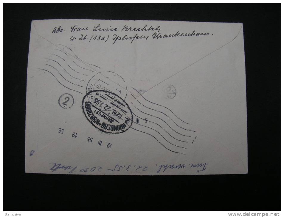 == BRD , EF Heuss 80  Pf. Express - Nach Nürmberg  1955    Bahnpost Auf Der Rückseite - Covers & Documents