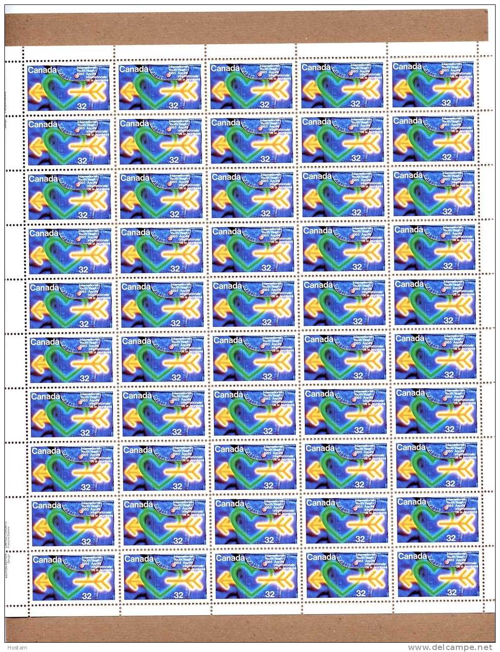 CANADA 1984, # 1045,UNITED NATIONS INTERNATIONALYOUTH  YEAR: HEART & ARROW, JEANS, FULL SHEET 50 STAMPS M NH - Full Sheets & Multiples