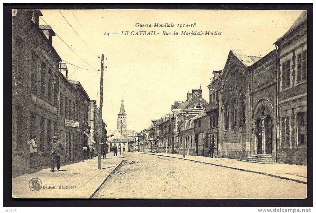 CPA  ANCIENNE- FRANCE- LE CATEAU (59)-  RUE DU MARECHAL-MORTIER- BELLE ANIMATION- EGLISE- ASILE- ESTAMINET A GAUCHE - Le Cateau