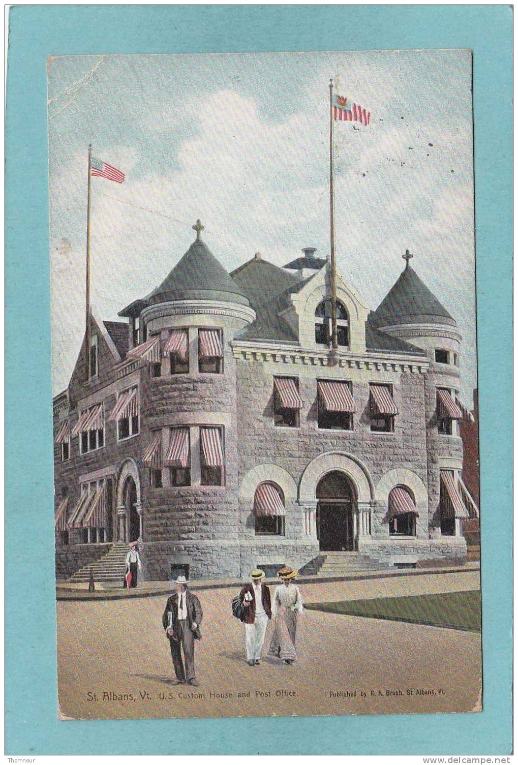 St.  ALBANS  -  U. S. Custom House And  Post  Office  -  1907  -  CARTE ANIMEE  - ( Trace Pliure Angle Haut Gauche ) - Andere & Zonder Classificatie