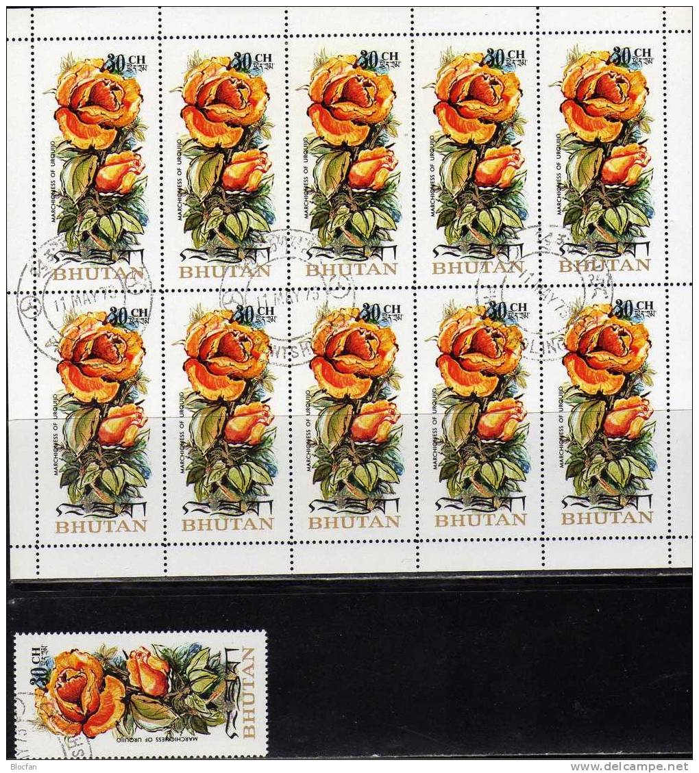 Rosenstrauß 1973 Bhutan 547 Plus Kleinbogen O 4€ Duftende Rosen Marchioness Of Urquijo Flower Rose Sheetlet From Asia - Other & Unclassified