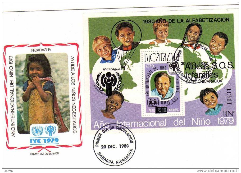 UNO Jahr Des Kindes 1979 Alphabetisierung Nikaragua 2154/8 Plus Block 133 Auf 2xFDC 140€ UNICEF Bloc Sheet From America - Nicaragua