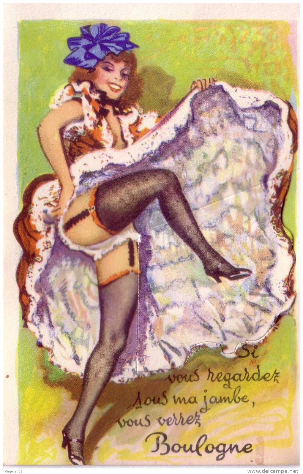 CPA.EROTISME.Jarretière.  SEXY. PIN-UP. JEUNE FILLE DANSEUSE DE  FRENCH CANCAN. MULTI-VUE CPA A  SYSTÈME . BOULOGNE - A Systèmes