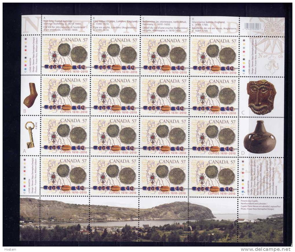 CANADA 2010,# 2403,  CUPIDS : NOW  CUPERS COVE, 400TH ANNIVERSARY OF THE HISTORIC SETTLEMENT OD ENGLISH COLONISTS  M NH - Full Sheets & Multiples