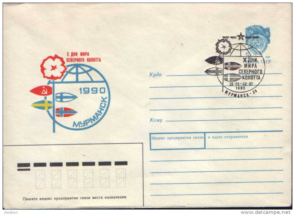 Rusia- Postal Stationery Cover 1990 Occasionally- Murmansk-10 Days Of Peace Northern Calotte - Programmi Di Ricerca