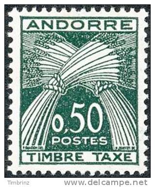 ANDORRE 1961 - Yv. Taxe 45 ** TB  Cote= 32,50 EUR - Type Gerbes. Timbre-taxe ..Réf.AND12372 - Neufs