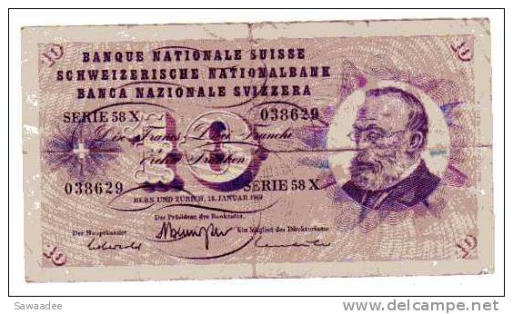 BILLET SUISSE - P.45n (signe 42) - 15 JANVIER 1969 - 10  FRANCS SUISSE - GOTTFRIED KELLER - FLEUR ALPINE - Suisse