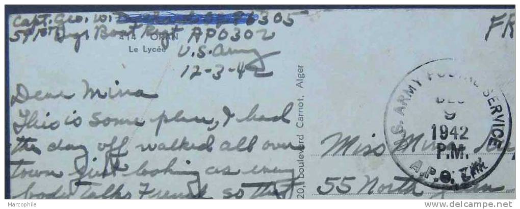 TEBESSA - ALGERIE  / 1942 -  A.P.O. # 302 SUR CARTE CENSUREE POUR LES USA  (ref 867) - Lettres & Documents