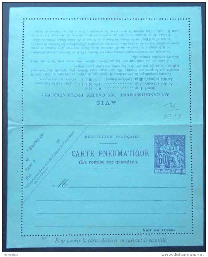 FRANCE / 1921 CARTE LETTRE PNEUMATIQUE / COTE 25.00 EURO (ref 865) - Pneumatische Post