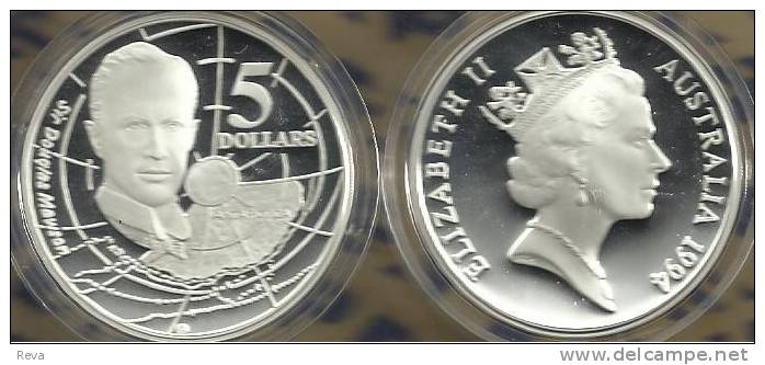 AUSTRALIA $5 EXPLORER MAWSON ANTARCTICA 1Oz  MASTERPIECES IN SILVER  QEII 1994 PROOF READ DESCRIPTION CAREFULLY!! - Autres & Non Classés