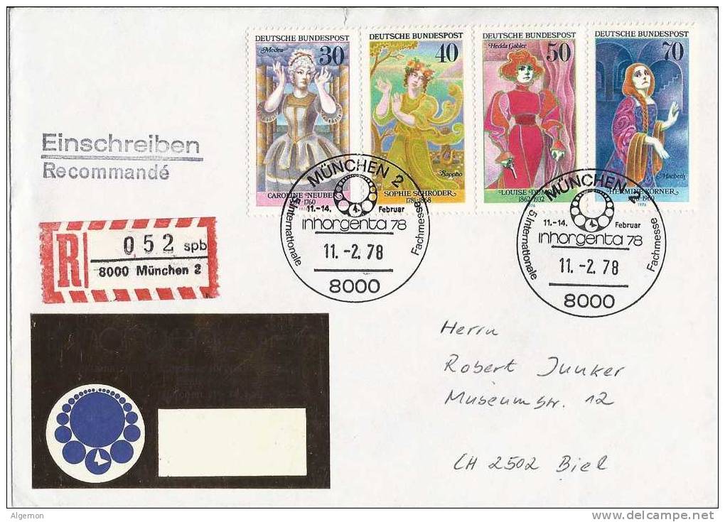 1596 - 5.Fachmesse Fur Uhren Muenchen 1978 Lettre Recommandée Pour La Suisse - Horlogerie