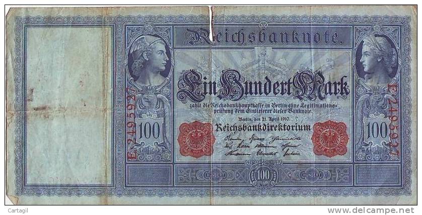 Allamagne - Billet 100 Reichsmarks Suivant état ( Voir Scan) De 1910 - 100 Mark