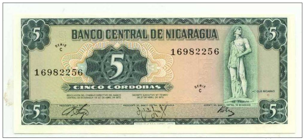 O. NICARAGUA : 5 Cordobas 1972 (unc) - Nicaragua