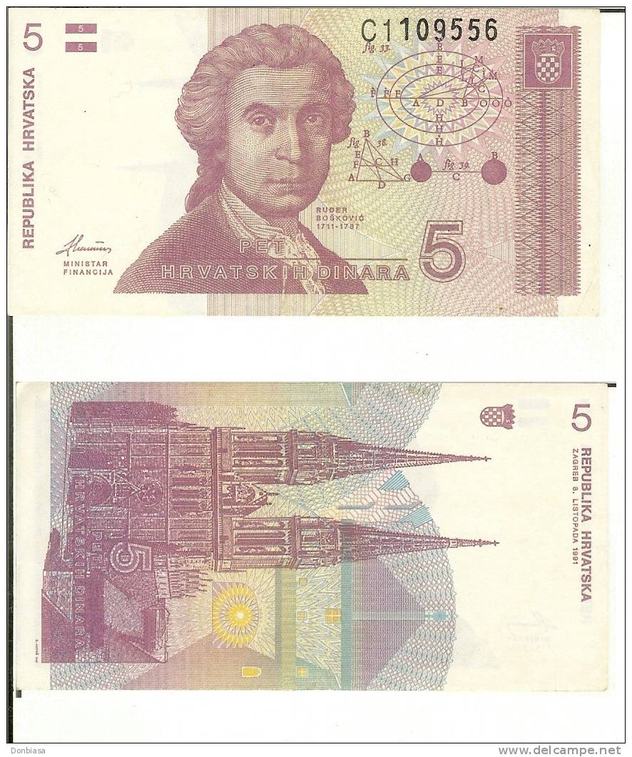 Croazia: 5 Dinari 1991 - Croacia