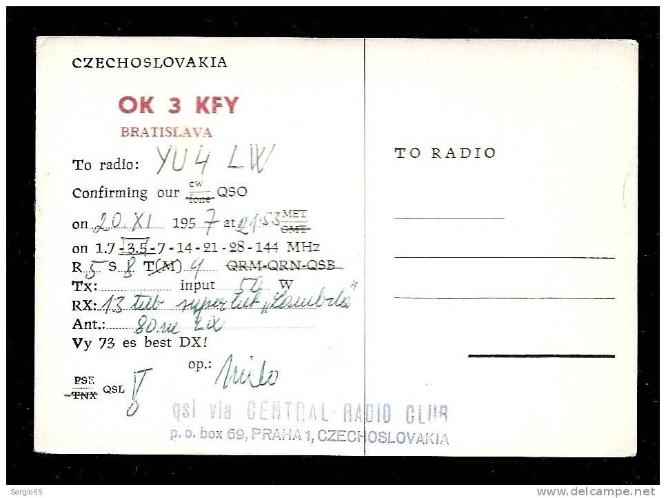 CARTE RADIO  -   CZECHOSLOVAKIA - Other & Unclassified