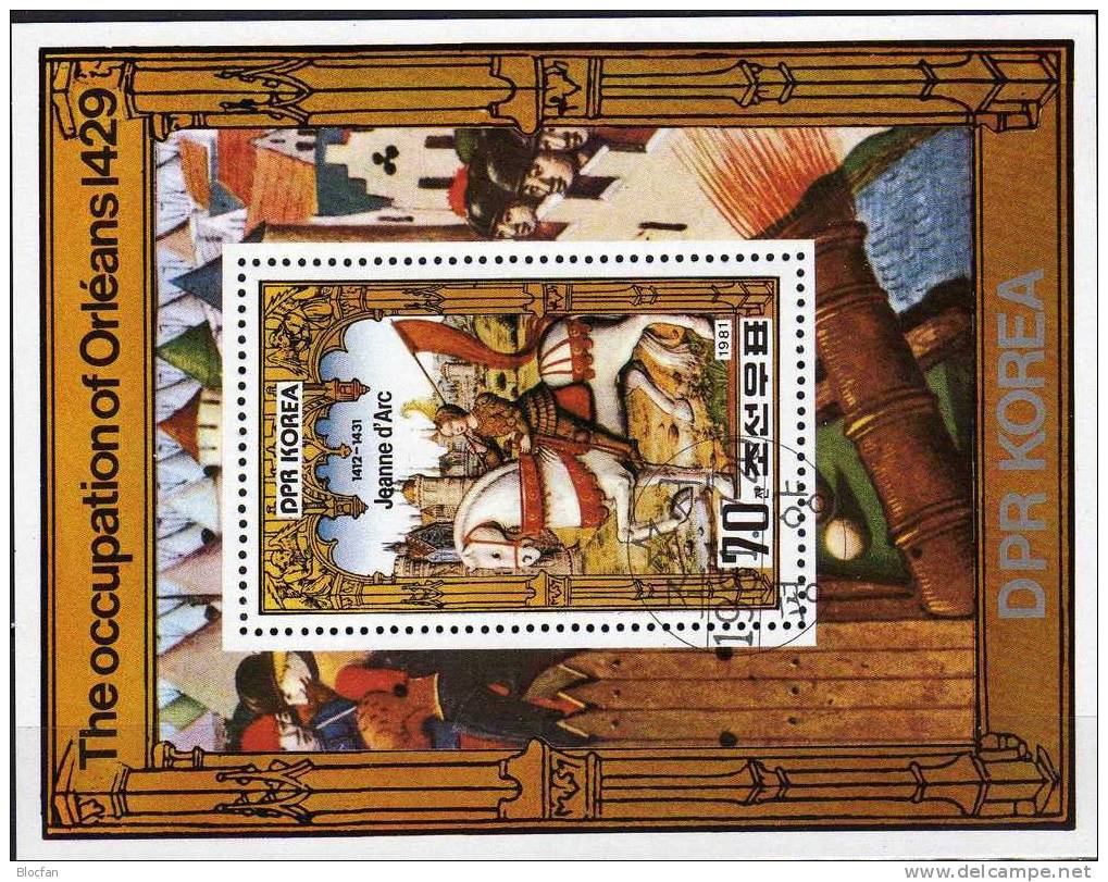 Freiheits-Kämpferin Gemälde Jeanne De Arc 1981 Korea Block 100 A Plus B O 12€ Pferd Und Flagge Bloc Sheet From Corea - Korea (...-1945)