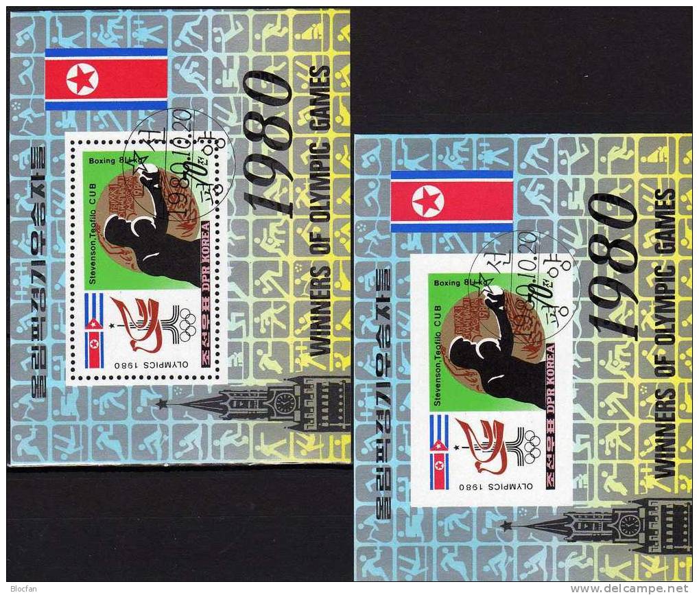 Boxen Sommer-Olympiade Moskau Piktogramme 1980 Korea Block 84 A Plus B O 11€ Schwergewicht Olympic Bloc Sheet From Corea - Corea (...-1945)