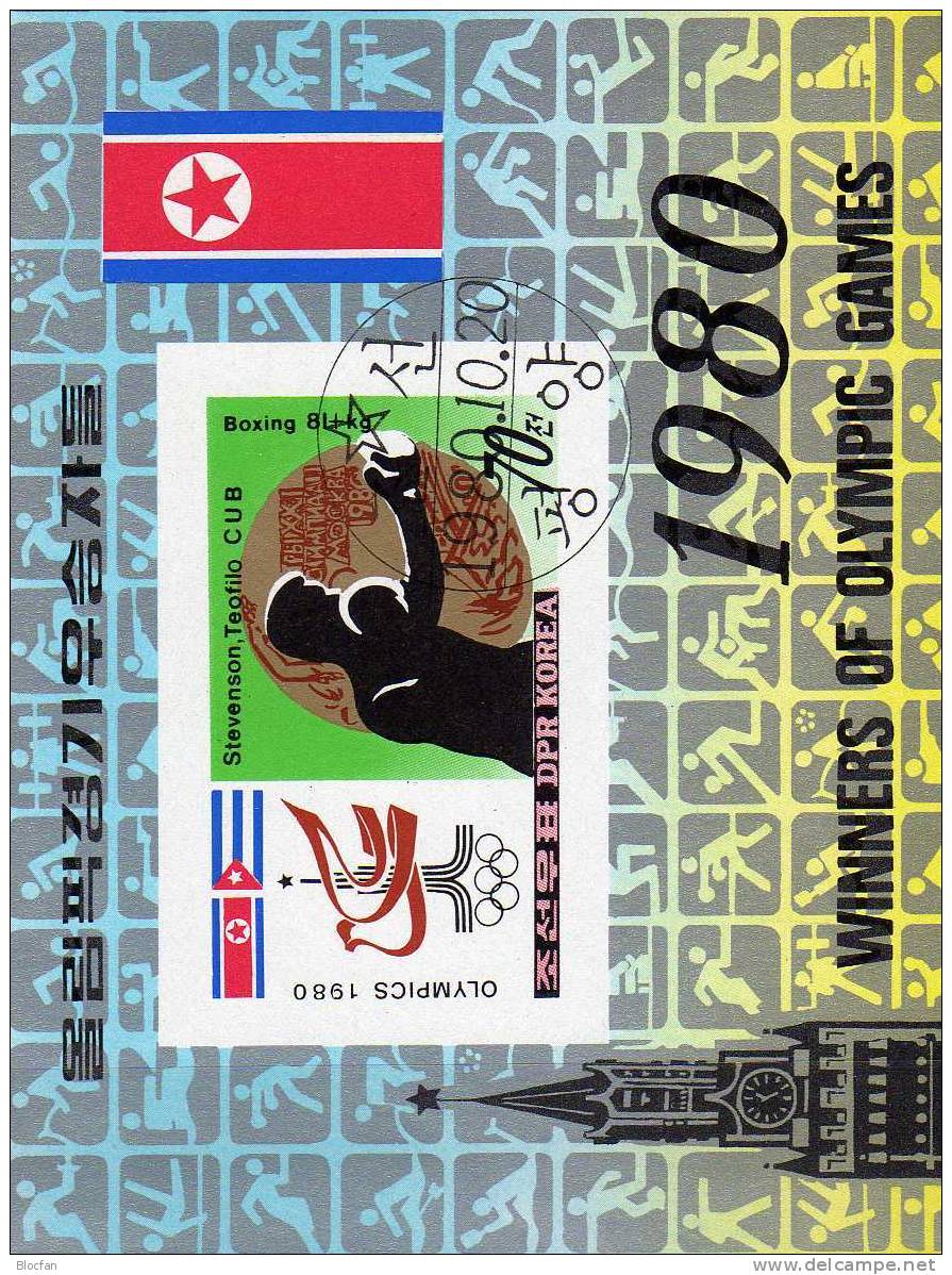 Boxen Sommer-Olympiade Moskau Piktogramme 1980 Korea Block 84 A Plus B O 11€ Schwergewicht Olympic Bloc Sheet From Corea - Corea (...-1945)