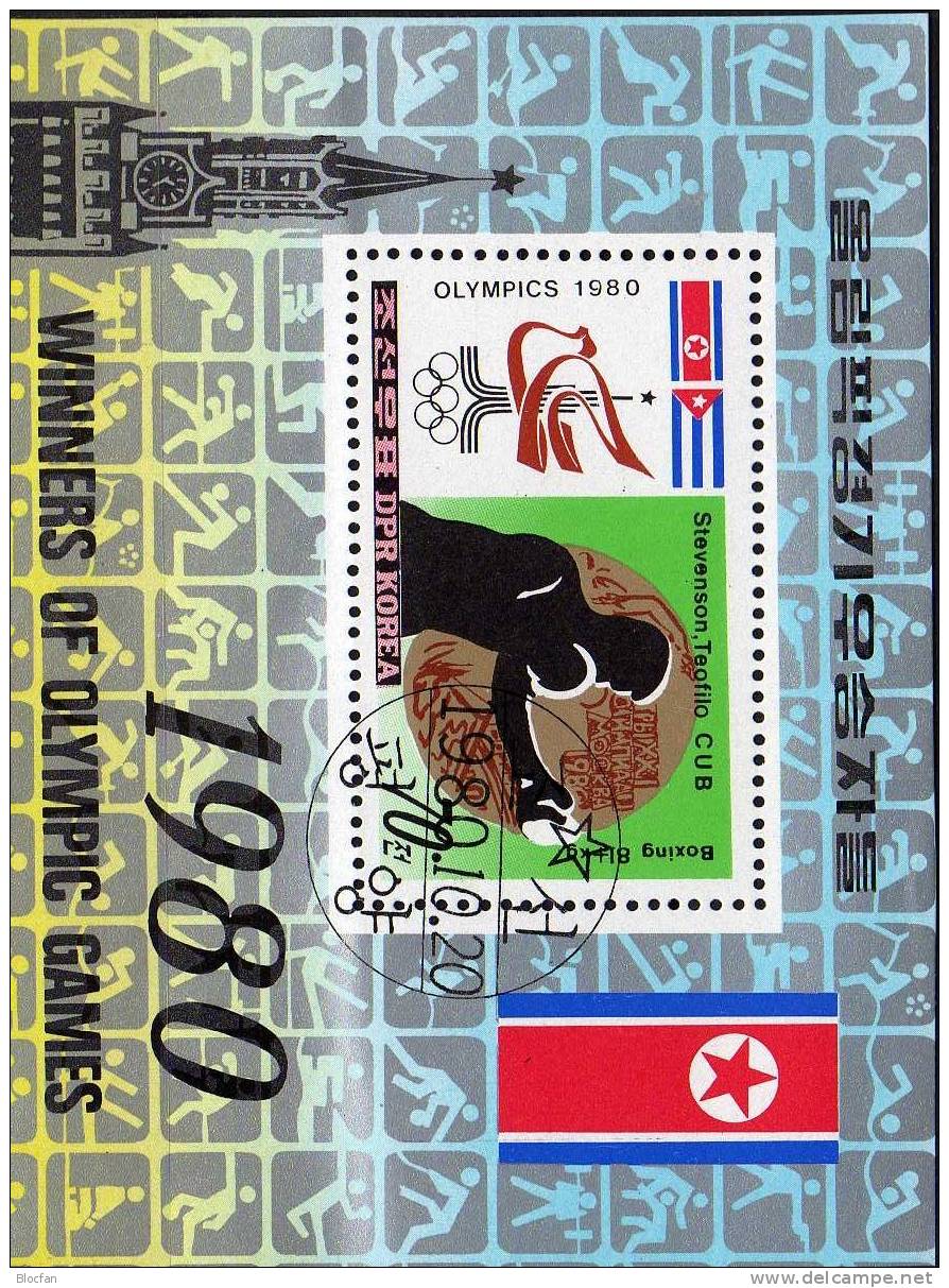 Boxen Sommer-Olympiade Moskau Piktogramme 1980 Korea Block 84 A Plus B O 11€ Schwergewicht Olympic Bloc Sheet From Corea - Korea (...-1945)