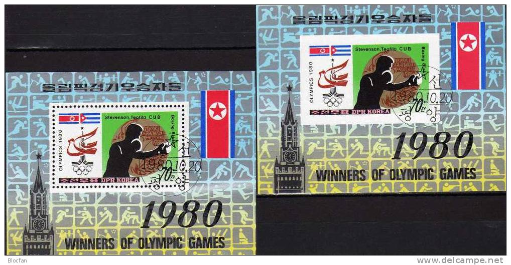 Boxen Sommer-Olympiade Moskau Piktogramme 1980 Korea Block 84 A Plus B O 11€ Schwergewicht Olympic Bloc Sheet From Corea - Corea (...-1945)