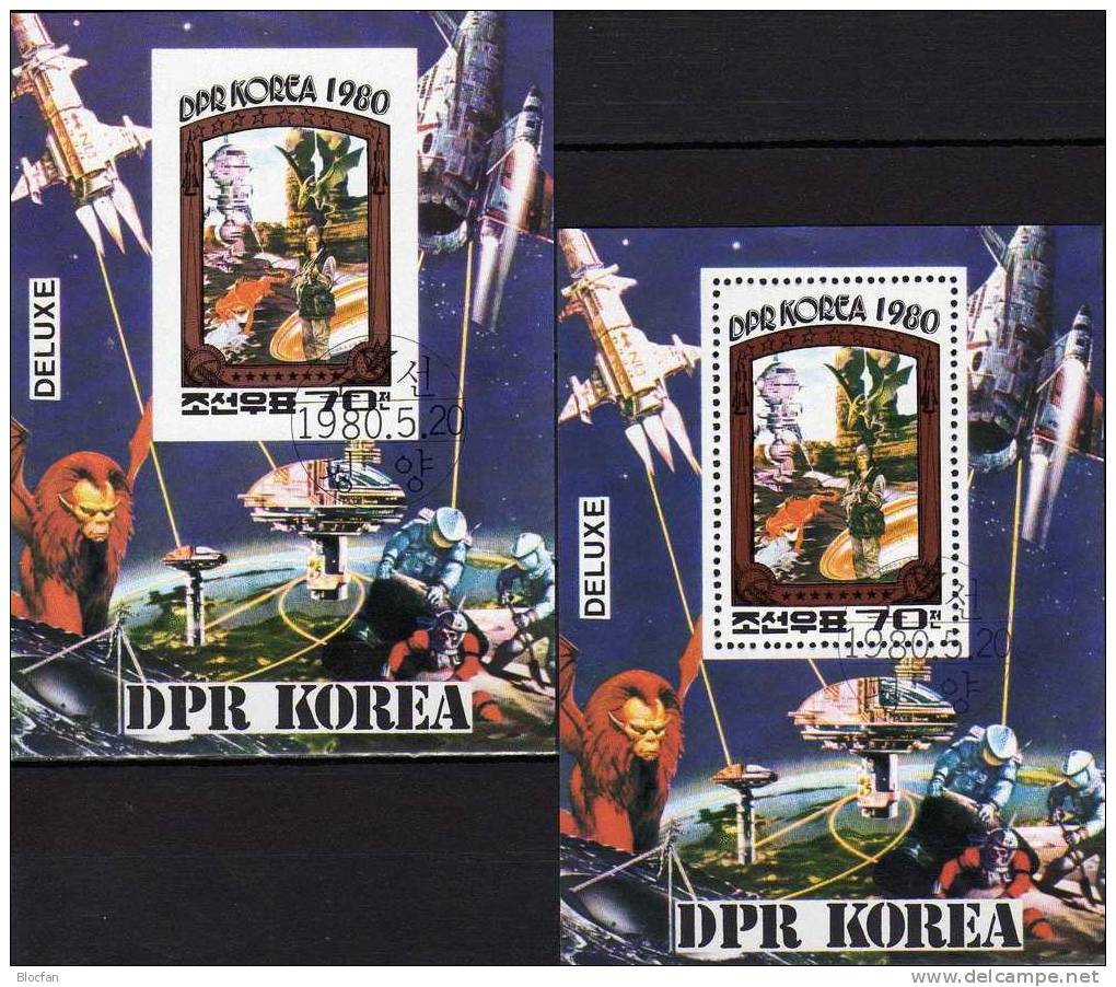 Basis Startrampe USA Raumfahrt Der Zukunft 1980 Korea O Block 75 A+B O 10€ Rakete Bloque Hoja Blocs Sheet Bf Corea Coree - Korea (...-1945)