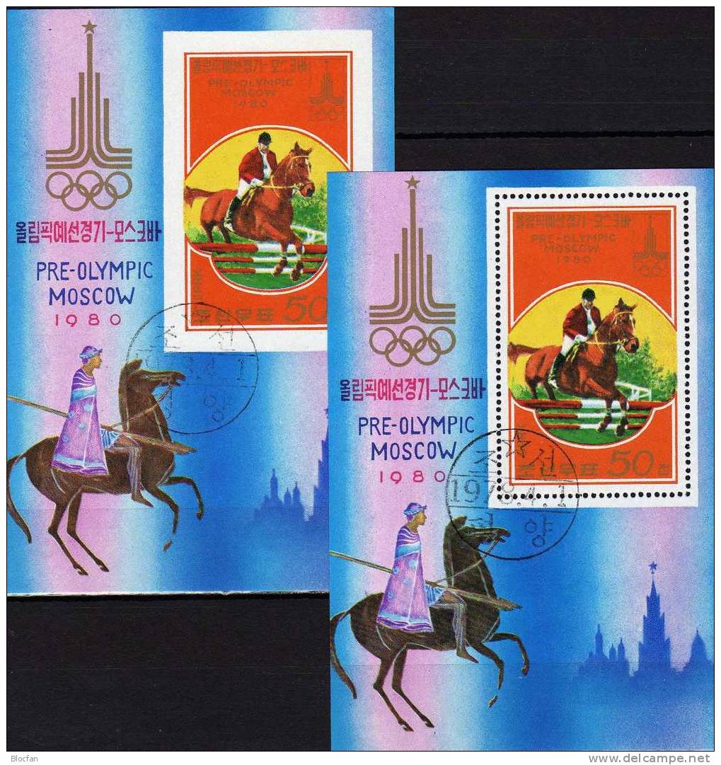 Springreiten Olympiade Moskau Reitsport 1980 Korea Block 47 A Plus B O 7€ Olympic Bloc Sheet From Coree KVDR - Corea (...-1945)