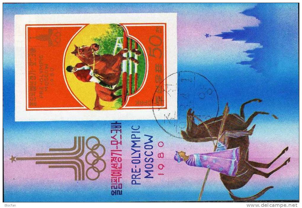 Springreiten Olympiade Moskau Reitsport 1980 Korea Block 47 A Plus B O 7€ Olympic Bloc Sheet From Coree KVDR - Corea (...-1945)