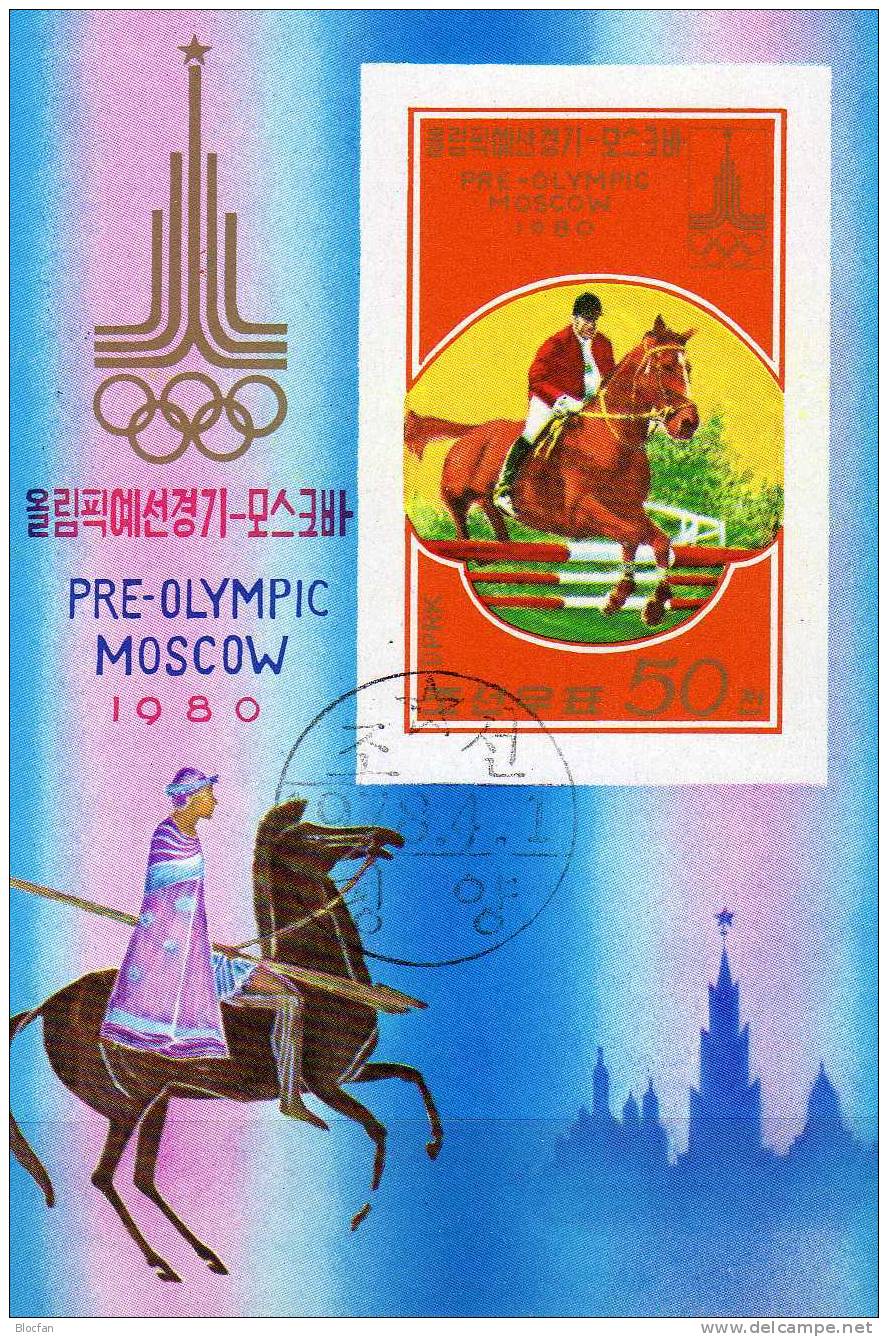 Springreiten Olympiade Moskau Reitsport 1980 Korea Block 47 A Plus B O 7€ Olympic Bloc Sheet From Coree KVDR - Corea (...-1945)