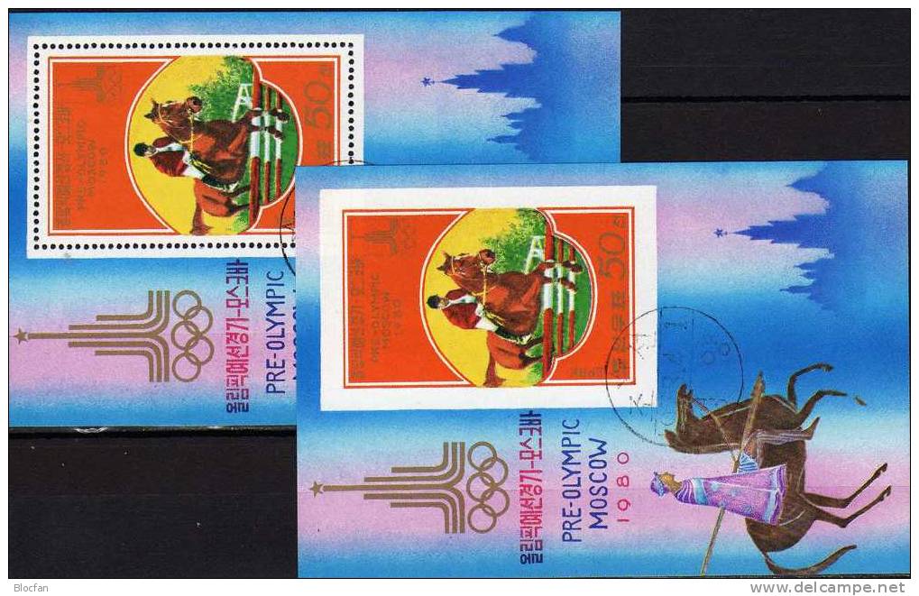 Springreiten Olympiade Moskau Reitsport 1980 Korea Block 47 A Plus B O 7€ Olympic Bloc Sheet From Coree KVDR - Korea (...-1945)