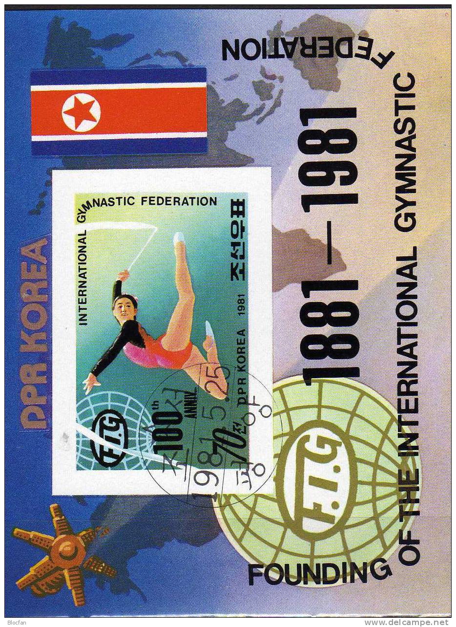 Gymnastik Mit Band Turnen Wettkampf 1981 Korea Block 98 A Plus B O 8€ FIG 100 Years Bloc Sheet From Corea - Corée (...-1945)