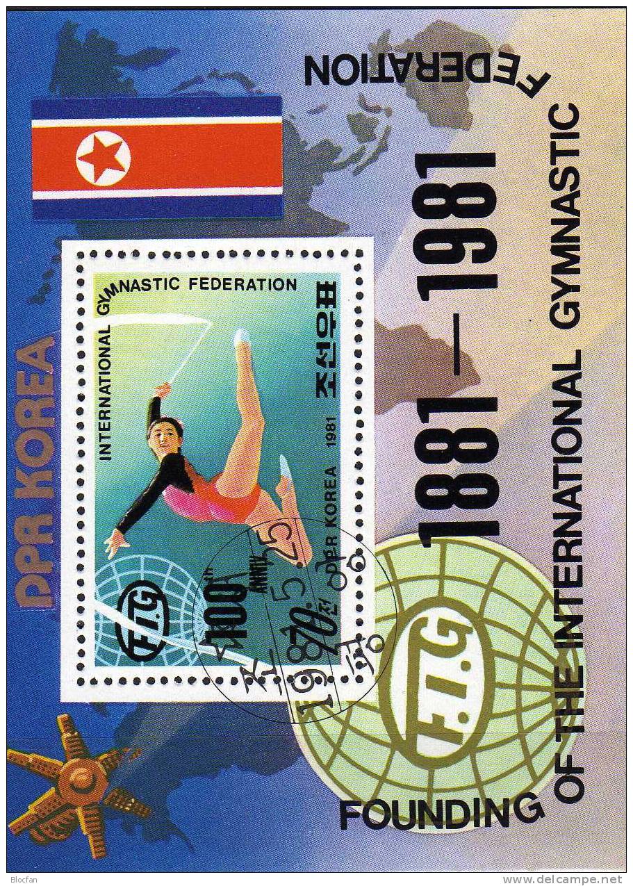 Gymnastik Mit Band Turnen Wettkampf 1981 Korea Block 98 A Plus B O 8€ FIG 100 Years Bloc Sheet From Corea - Korea (...-1945)