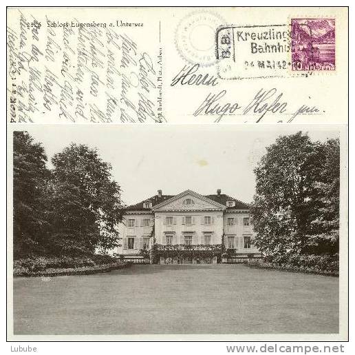 AK Schloss Eugensberg  Mit Bahnstempel  KREUZLINGEN BAHNHOF       1942 - Ferrovie