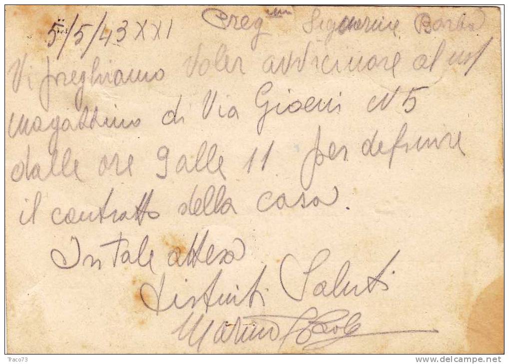 PALERMO - Città - Card / Cartolina Pubblicitaria 05.5.1943 - " LEGNAMI  FERRAMENTA  - Marino " - Franchigia?? - Reclame