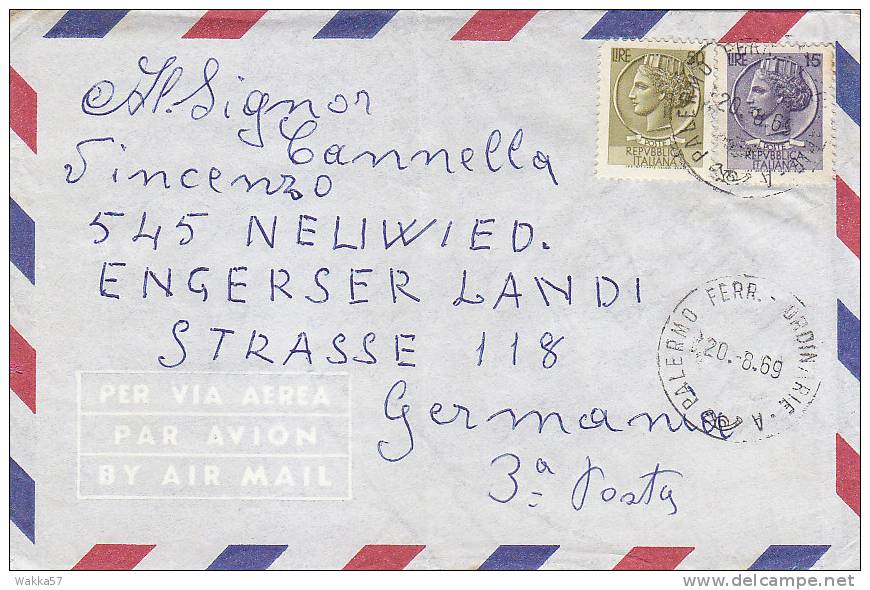 $3-0989- Italy Siracusana Air Cover To Germany 1969 - Poste Aérienne