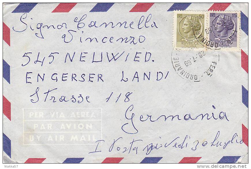 $3-0992- Italy  Air Cover To Germany 1969 - Poste Aérienne