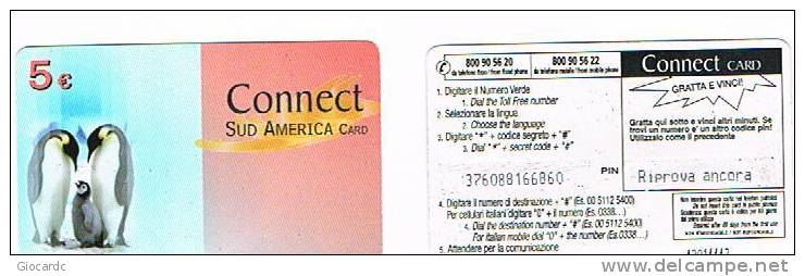 ITALIA - CONNECT   (REMOTE)  -  SUD AMERICA CARD: PINGUINI (PENGUINS)      - USATA (USED)  -  RIF. 1432 - Schede GSM, Prepagate & Ricariche