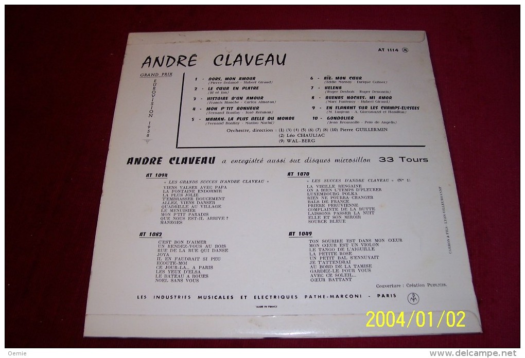 ANDRE  CLAVEAU   °  DORS ON AMOUR  / 33 TOURS  25Cm  ORIGINALE ANNEES 60  °° GRAND PRIX EUROVISION - Special Formats