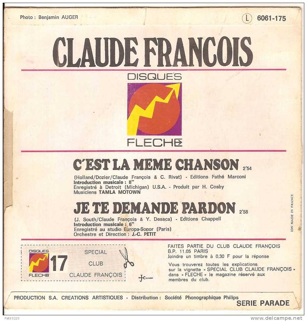 POCHETTE VIDE (pochette Seule) De 45 Tours / CLAUDE FRANCOIS "C´est La Même Chanson" / Bon Etat - Accessories & Sleeves