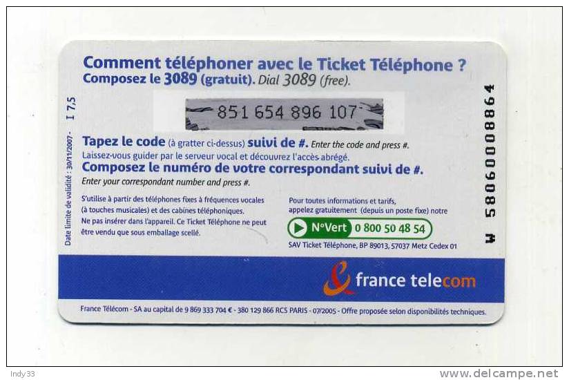 TELECARTE FRANCE . TICKET TELEPHONE - FT