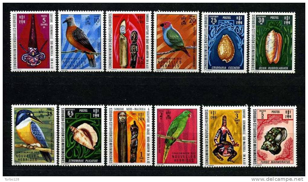 HEBRIDES POSTE N° 326 à 337** Neufs Ier Choix Cote: 60 Euros.  (Oiseaux, Birds, Coquillages, Shells, Art) 1972 - Autres & Non Classés