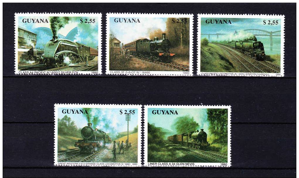 GUYANA ,  1990, Trains, Y&T  2345/9,  , Cv 10.00  E ,  **M N H , V V F - Guiana (1966-...)