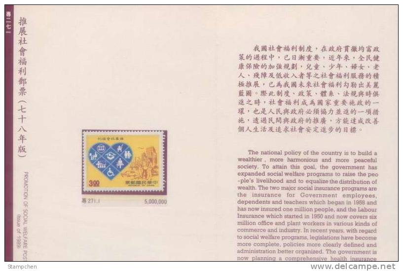 Folder 1989 Social Welfare Stamp Computer Wheelchair Plane Taxi Baby Education Heart Love - Computers