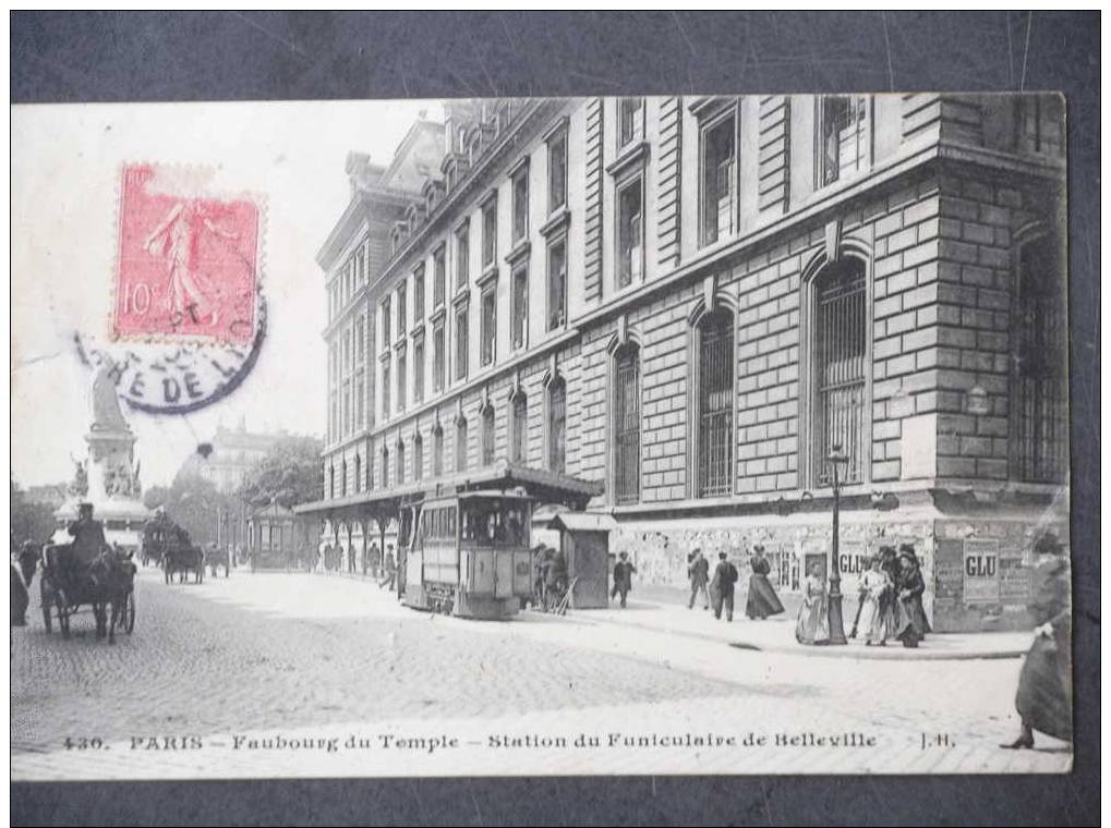 Paris Faubourg Du Temple Station Du Funiculaire De Belleville  ( Petite Dechirure Sur La Gauche ) - Autres & Non Classés