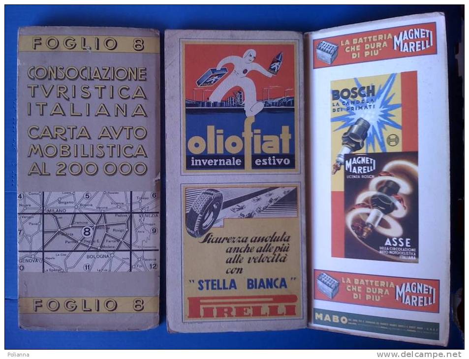 PS/58 CARTA AUTOMOBILISTICA_ FOGLIO 8 1939/Lodi/Piacenza/Mantova/Ferrara/pubblicità OLIO FIAT - PIRELLI "Stella Bianca" - Carte Stradali