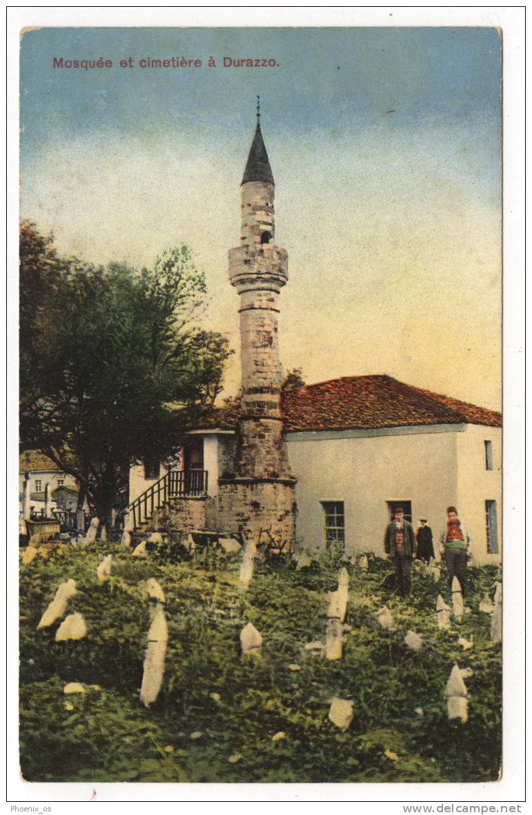 ALBANIA - DURRES / DURAZZO, Hauptmoschee, Mosque, Cemetery, Old Postcard - Albania