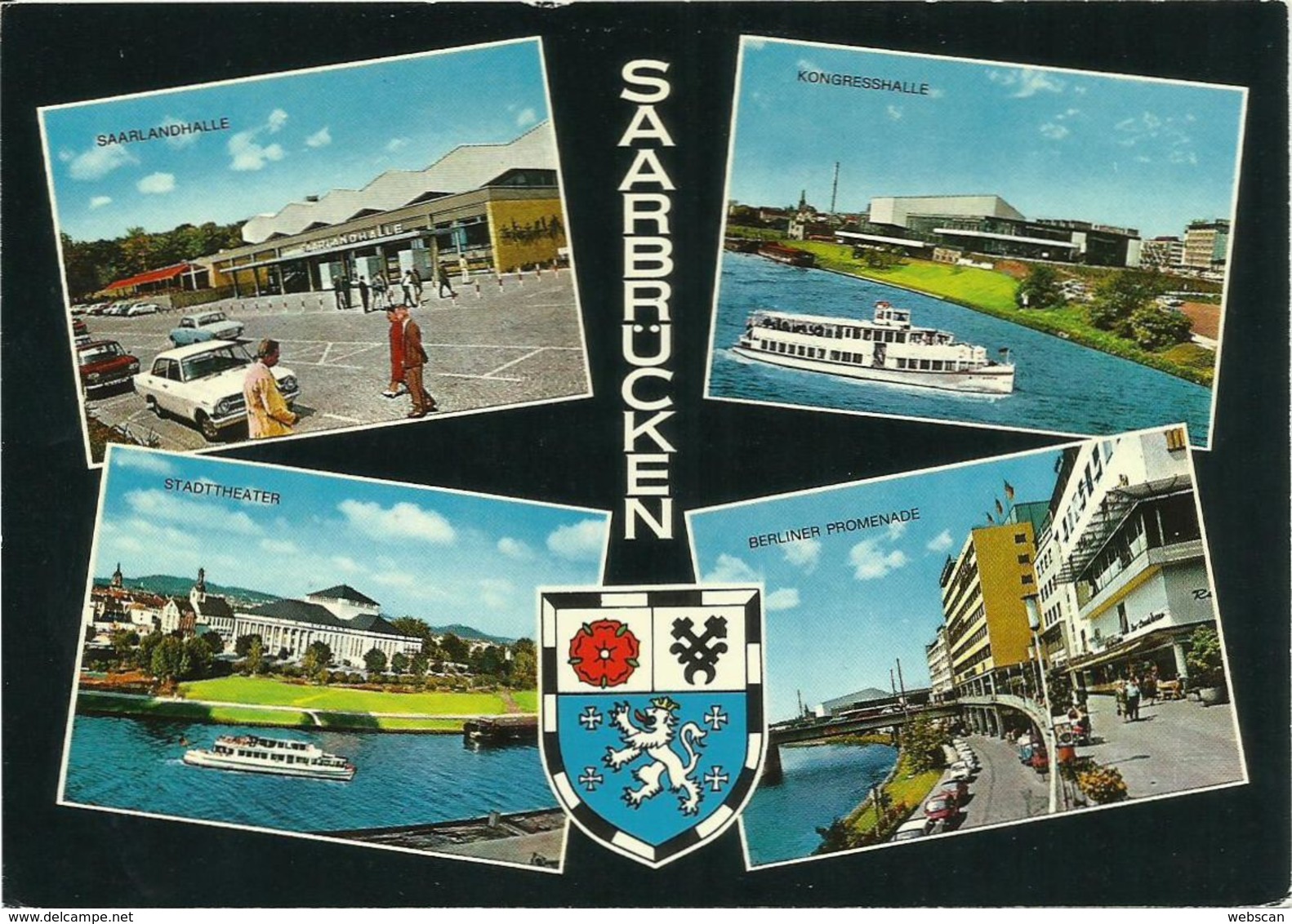 AK Saarbrücken Mehrbild 4 Ansichten Autos + Wappen Farbfoto ~1970 #2261 - Saarbruecken