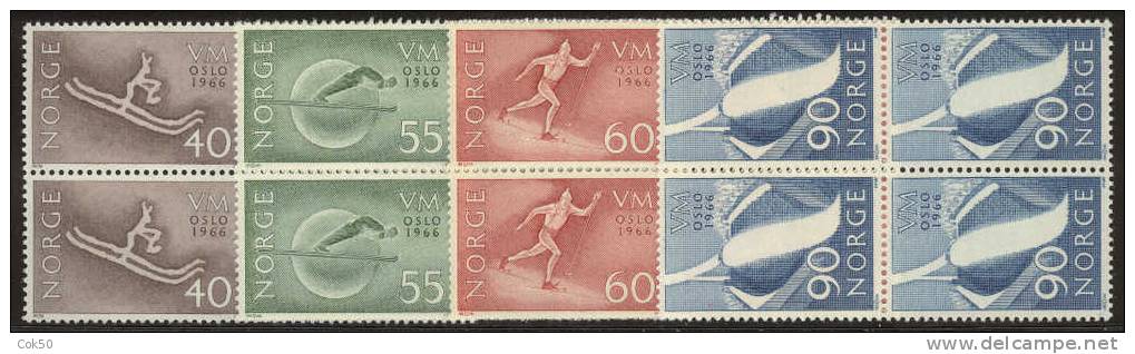 NORWAY 1966 «World Championship Skiing, Oslo» Mi# 537-40 - NK# 571-74 MNH Blocks Of 4 - Neufs
